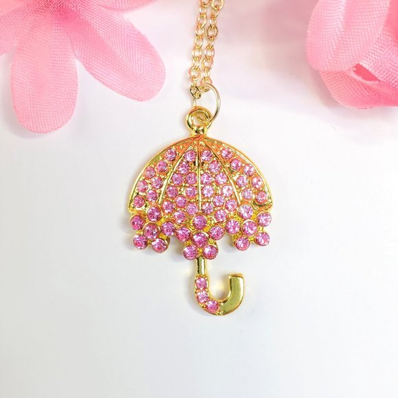 Pink Pave Crystal Umbrella Necklace - Picture 1 of 8
